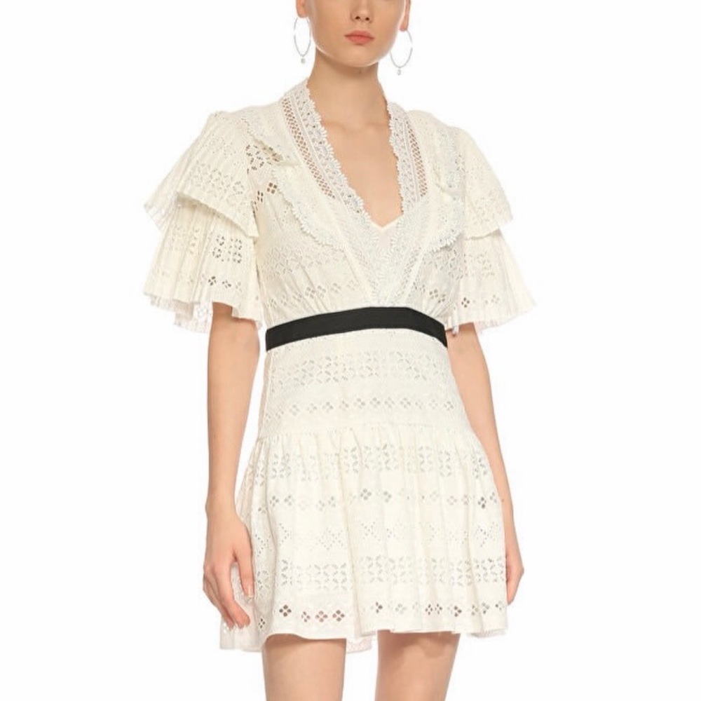 Self Portrait White Broderie Anglaise Mini Lace Dress